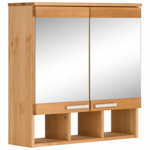 Drewniana szafka łazienkowa z lustrem i półką