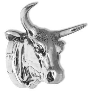 Głowa krowy dekoracyjna na ścianę, aluminium, srebrna