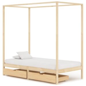 Rama łóżka z baldachimem i 2 szufladami, sosna, 90x200 cm