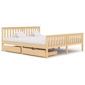 Rama łóżka z 2 szufladami, lite drewno sosnowe, 180 x 200 cm