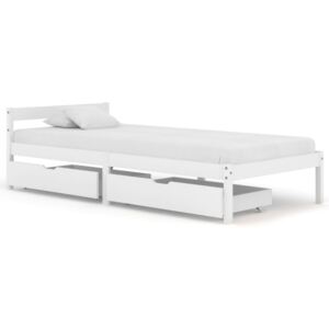 Rama łóżka z 2 szufladami, biała, drewno sosnowe, 90 x 200 cm