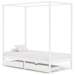 Rama łóżka z baldachimem, 2 szuflady, biała, sosna, 90x200 cm