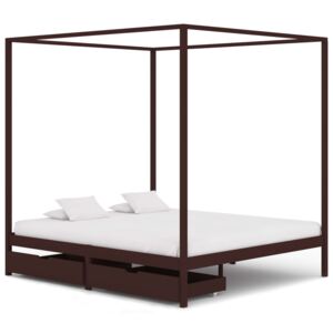 Rama łóżka z 2 szufladami, ciemny brąz, sosna, 160 x 200 cm