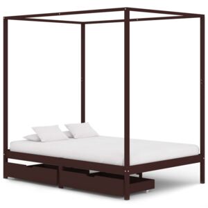 Rama łóżka z 2 szufladami, ciemny brąz, sosna, 120 x 200 cm