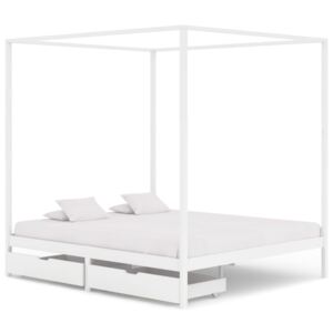 Rama łóżka z baldachimem, 2 szuflady, biała, sosna, 160x200 cm