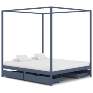 Rama łóżka z baldachimem, 4 szuflady, szara, sosna, 180x200 cm