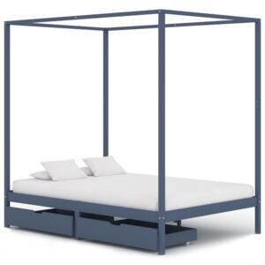 Rama łóżka z baldachimem, 2 szuflady, szara, sosna, 120x200 cm