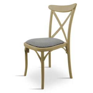 Krzesło z tworzywa do jadalni, kuchni, na taras, do ogrodu K 1028 + poduszka PEPITA -kolr capuccino