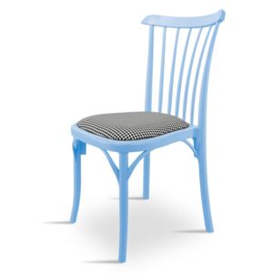 Krzesło z tworzywa do jadalni, kuchni, na taras, do ogrodu K 1029 + poduszka PEPITA - kolor błękitny