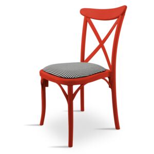 Krzesło z tworzywa do jadalni, kuchni, na taras, do ogrodu K 1028 + poduszka PEPITA - kolor czerwony