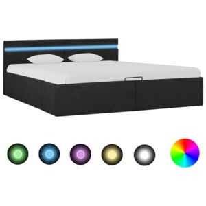 Rama łóżka, podnośnik i LED, ciemnoszara, tkanina, 160 x 200 cm