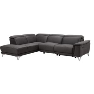 Narożna sofa BENY z tkaniny z elektryczną funkcją relaksu – Kolor szary – Narożnik lewy