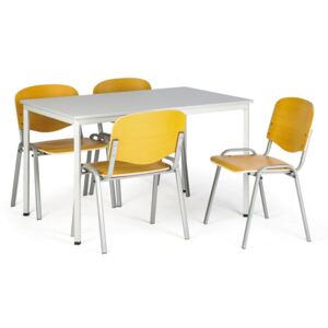Zestaw stół do jadalni i stołówki, 1200x800mm, szary + 4 krzesła drewniane ISO
