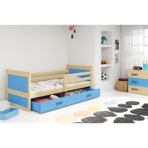 Łóżko z szufladą i materacem RICO 190x80cm, kolor sosna-niebieski