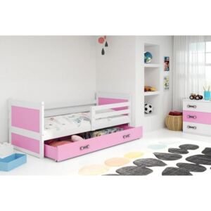 Łóżko z szufladą i materacem RICO 190x80cm, kolor biało-różowy