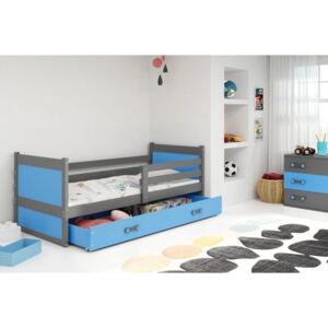Łóżko z szufladą i materacem RICO 190x80cm, kolor szaro-niebieski