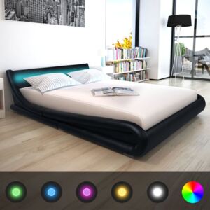 Rama łóżka 160x200cm, LED, sztuczna skóra, czarna