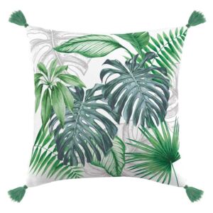 Poduszka dekoracyjna z frędzlami TROPICAL CHIC, 40 x 40 cm, motyw monstery