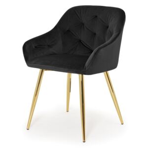 Czarne Krzesło z podłokietnikami Veneto na złotych nogach