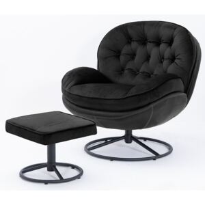 Czarny fotel obrotowy z podnóżkiem Fiore