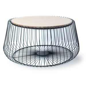 STOLIK GEOMETRYCZNY CZARNY NATURALNY BLAT 74x74x38cm