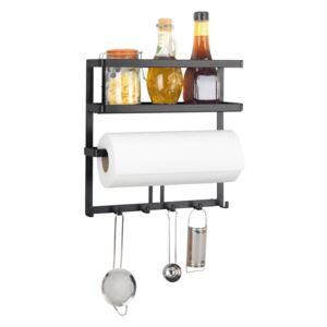 Wielofunkcyjna półka kuchenna GALA Turbo-Loc® z uchwytem na ręcznik papierowy i haczykami, czarna, WENKO