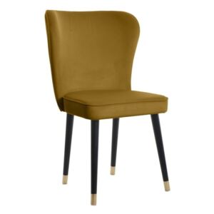 Musztardowe krzesło z detalami w złotym kolorze JohnsonStyle Odette French Velvet