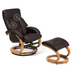Fotel brązowy ekoskóra funkcja masażu z podnóżkiem FORCE