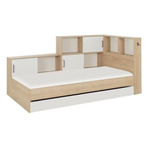 Łóżko ARMAND z miejscem do przechowywania i szufladą – 90 × 200 cm – kolor dębowy i biały