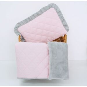 Poduszka z falbanką + kocyk pikowany z polarem, pudrowo różowy