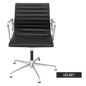 Fotel biurowy inspirowany EAMES 108 czarny, skóra + chrom