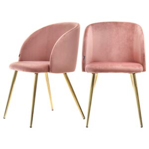 SELSEY Zestaw dwóch krzeseł tapicerowanych Gary różowe na złotej podstawie