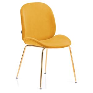 Krzesło Welurowe Tapicerowane Glamour Złote nóżki Musztardowe FLORIN