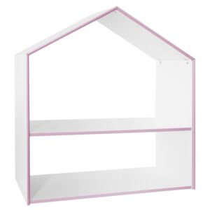 Regał w kształcie domku, dwie półki do dziecięcego pokoju, kolor różowy