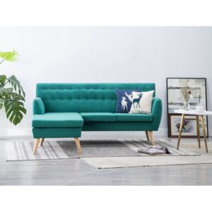 Zielona kanapa do salonu, dwustronny mały narożnik