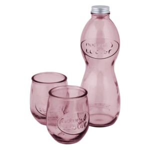 Zestaw różowej butelki na wodę i 2 szklanek ze szkła z recyklingu Ego Dekor Water