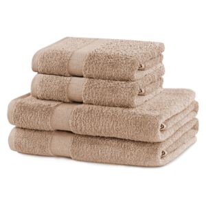 Komplet 2 beżowych ręczników i 2 ręczników kąpielowych DecoKing Marina Beige
