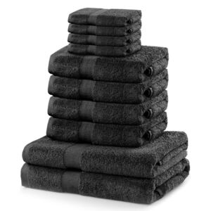 Komplet 8 ciemnoszarych ręczników i 2 ręczników kąpielowych DecoKing Marina Charcoal