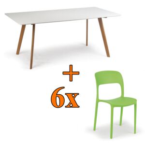 Stół do jadalni 120 x 80 + 6x krzesło plastikowe REFRESCO zielone