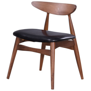 Krzesło drewniane Jana z siedziskiem tapicerowanym ekologiczną skórą, czarne, dł.52xgł.49,5xwys.73 cm