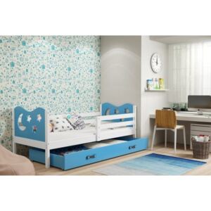 Łóżko z szufladą i materacem MIKO 190x80cm, kolor biało-niebieski