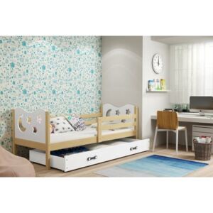 Łóżko z szufladą i materacem MIKO 190x80cm, kolor sosna-biały