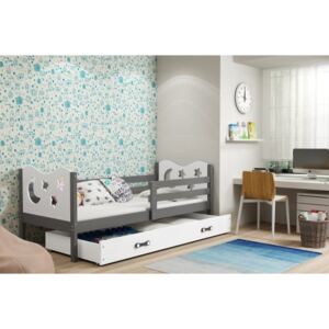 Łóżko z szufladą i materacem MIKO 190x80cm, kolor szaro-biały