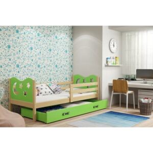 Łóżko z szufladą i materacem MIKO 190x80cm, kolor sosna-zielony
