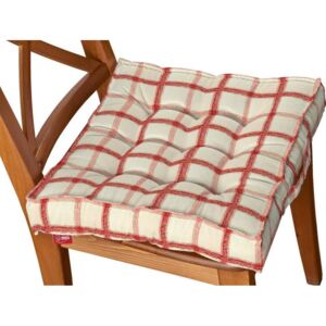Siedzisko Kuba na krzesło DEKORIA Avinon, ecru tło, czerwona kratka, 50x50x10 cm