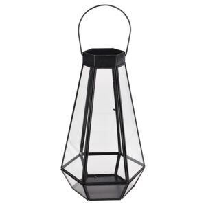 Lampion na świeczkę, świecznik heksagonalny, kolor czarny, 31 cm