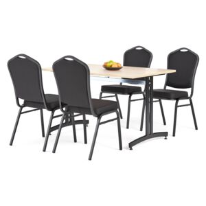 Zestaw do stołówki, stół 1200x800 mm, brzoza + 4 krzesła czarna tkanina/czarny