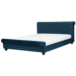Łóżko welur niebieskie tapicerowane 180 x 200 cm AVALLON