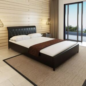 Łóżko z materacem 140 x 200 cm, sztuczna skóra, czarne