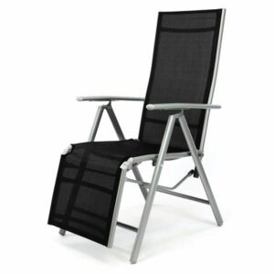 Leżak krzesło ogrodowe składane z wysokim oparciem i podnóżkiem czarne